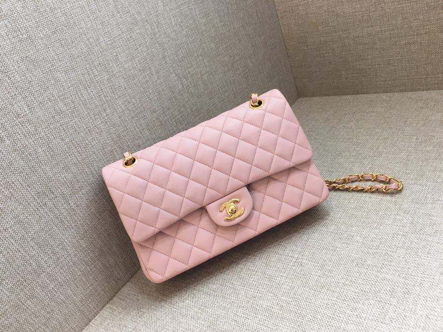 Medium Classic Flap Lambskin Bag AO1112 Pink/Gold